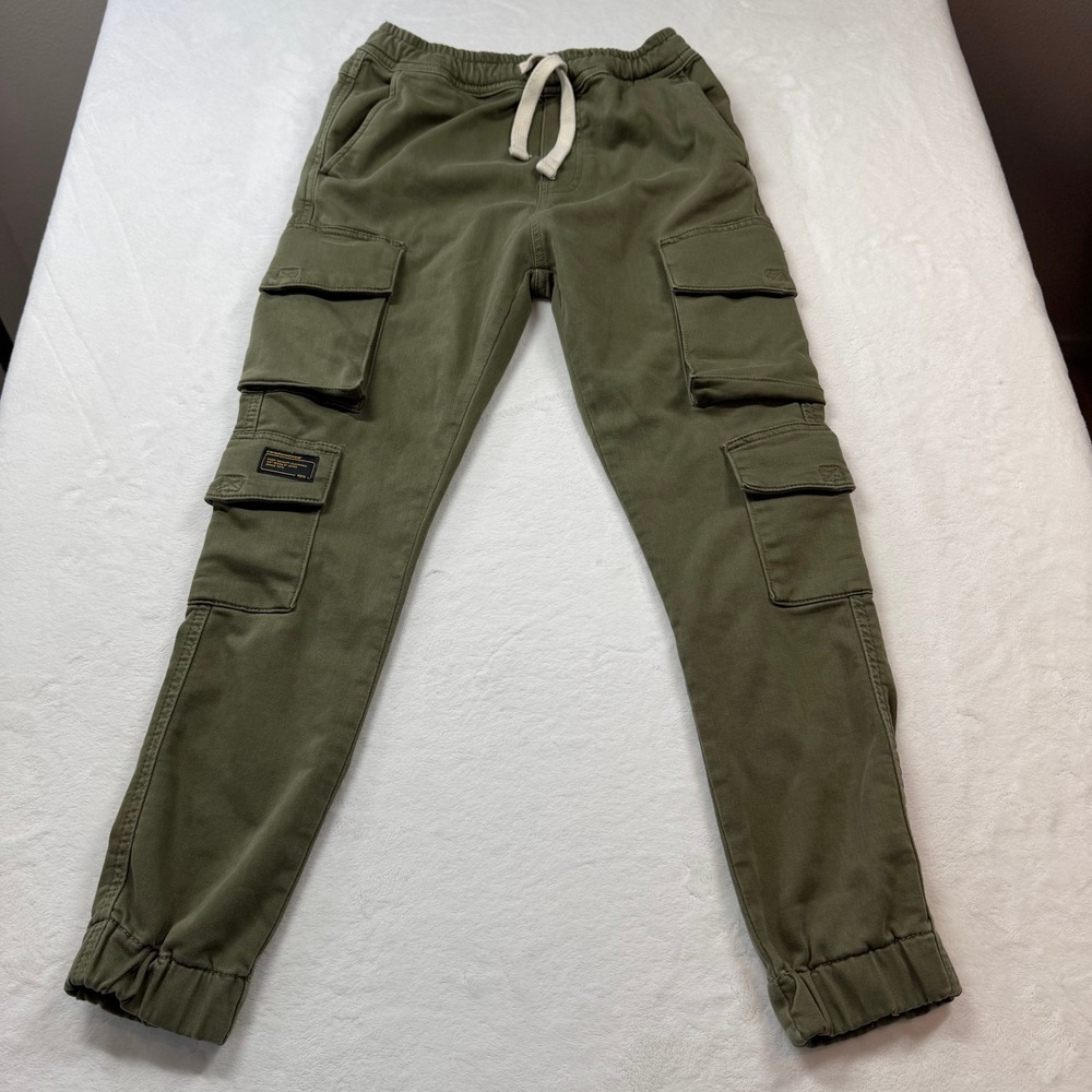 ZARA Cargo Joggers Mens S Olive Green Good Utility Twill Drawstring Pants